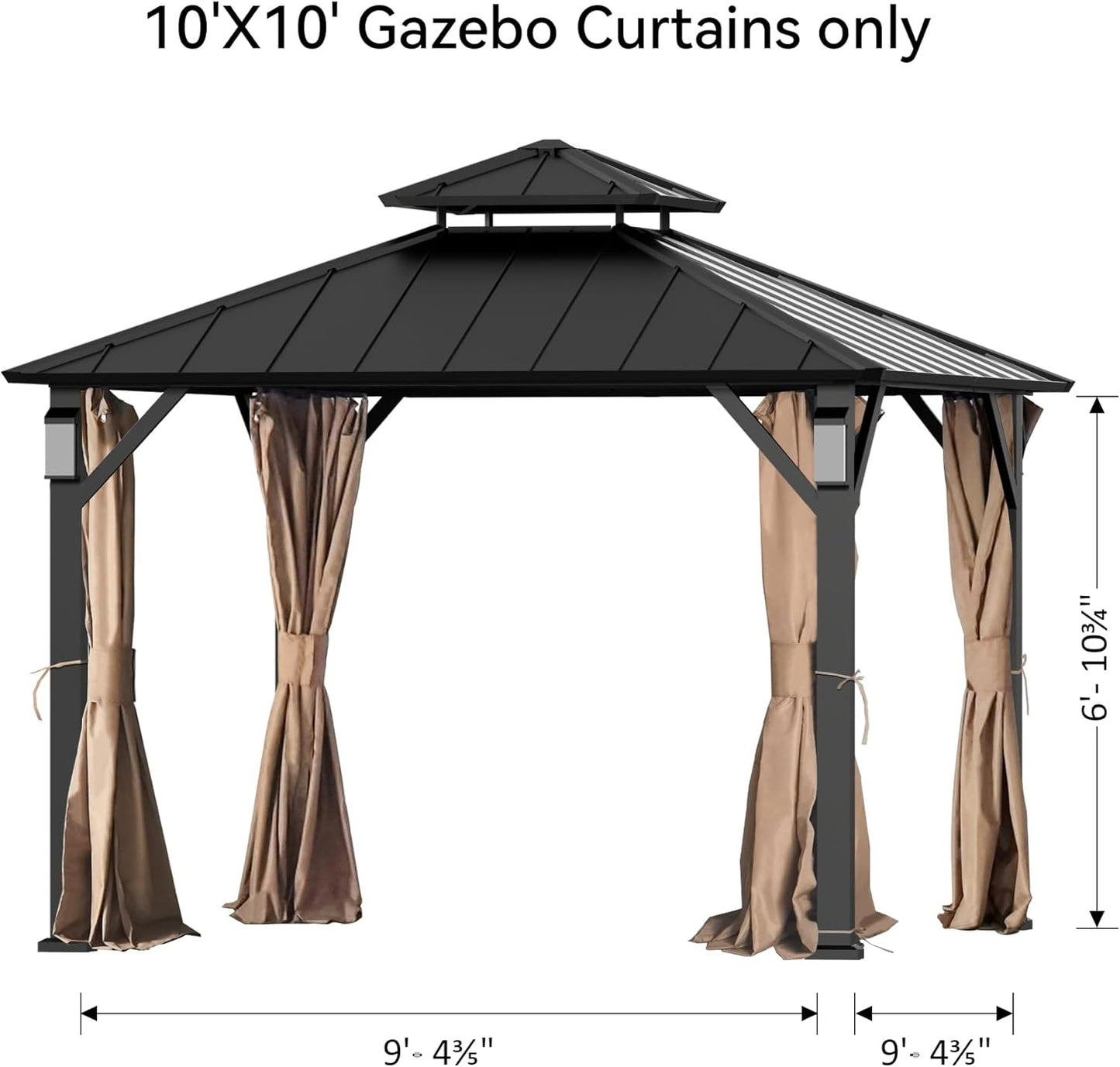 Gazebo Curtain Replacement Universal 4-Panel Sidewalls 10' x 12', Outdoor Gazebo Privacy Curtains with Zipper, Replacement for Patio Canopy, Garden