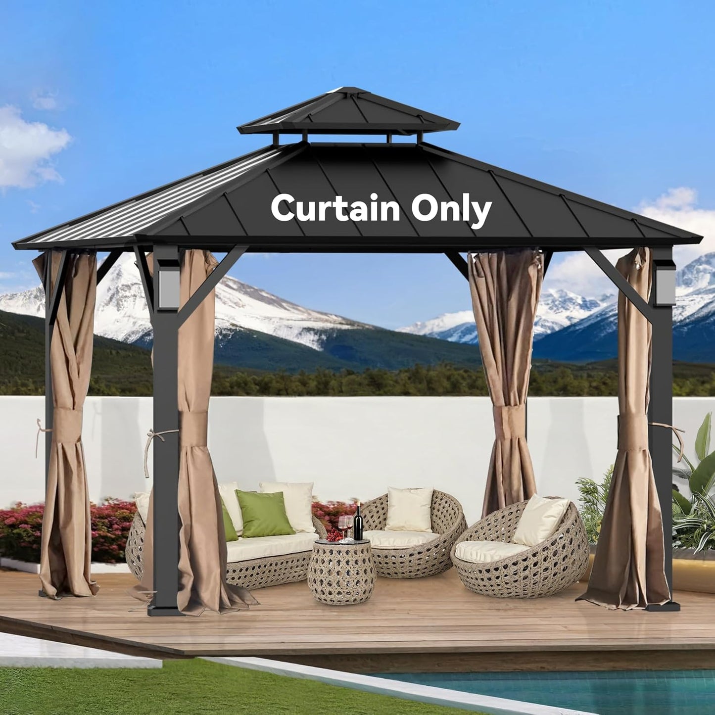 Gazebo Curtain Replacement Universal 4-Panel Sidewalls 10' x 12', Outdoor Gazebo Privacy Curtains with Zipper, Replacement for Patio Canopy, Garden