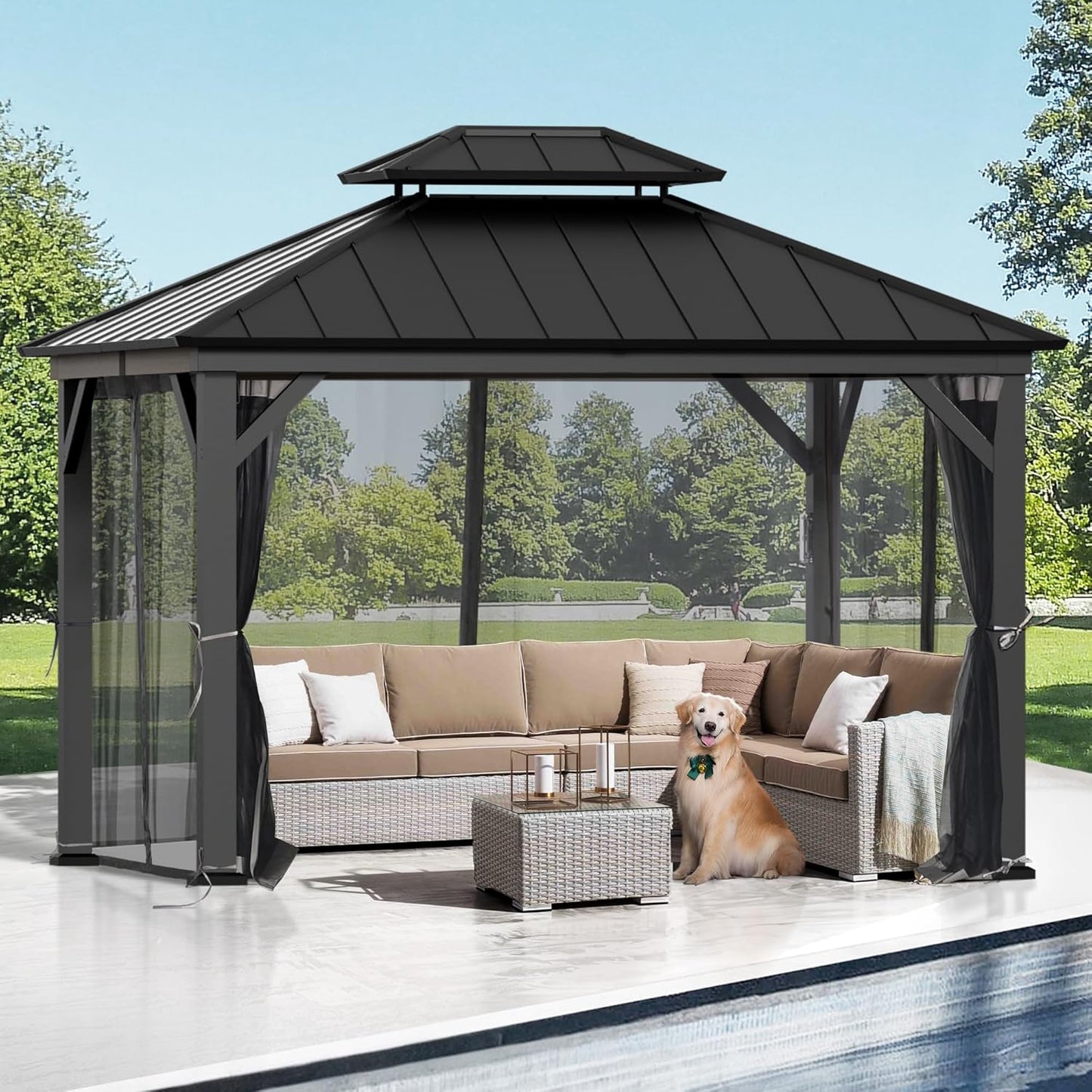 Gazebo Curtain Replacement Universal 4-Panel Sidewalls 10' x 12', Outdoor Gazebo Privacy Curtains with Zipper, Replacement for Patio Canopy, Garden